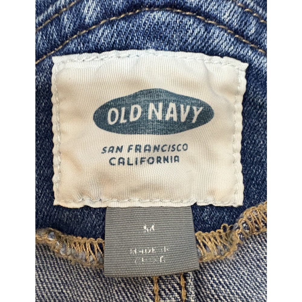 Old Navy Women’s Denim Overalls Shorts Medium Stretch Blue Jean Bib Cuffed - Picture 5 of 10